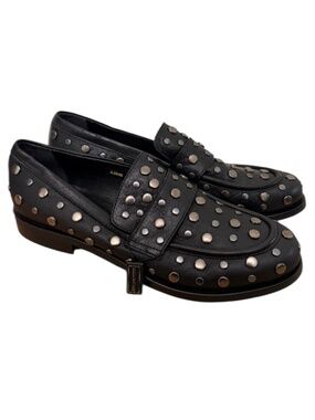 Napoleoni Women’s Studded Black Leather Loafers Size 40 Made In Italy